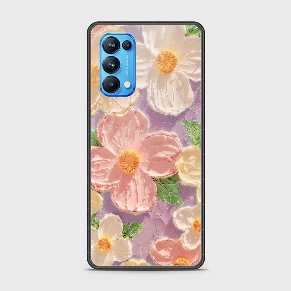 Oppo Reno 5 Pro Cover - Floral Series - Design 11 - White & Green - HQ Ultra Shine Premium Infinity Glass Soft Silicon Borders Case