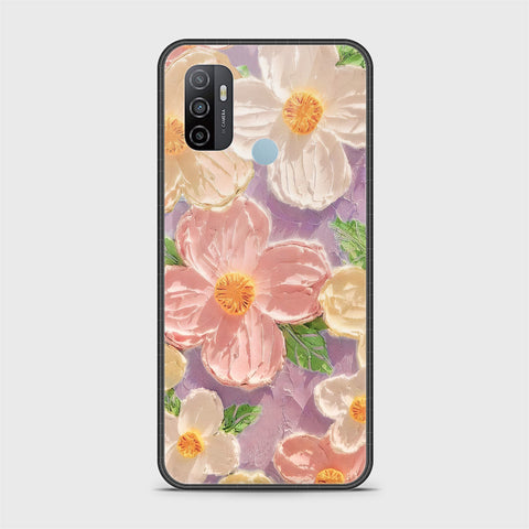 Oppo A53 Cover - Floral Series - Design 11 - White & Green - HQ Ultra Shine Premium Infinity Glass Soft Silicon Borders Case