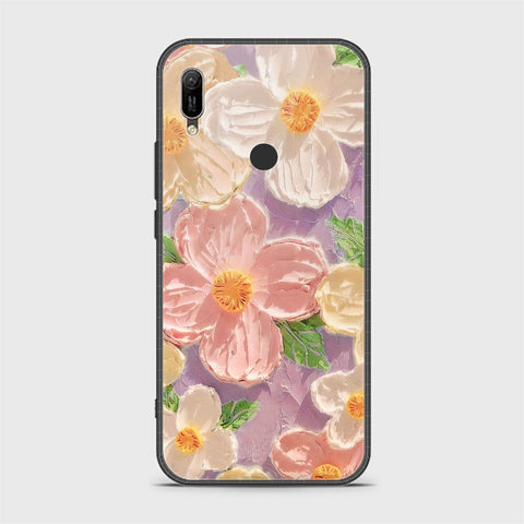 Huawei Y6 2019 Cover - Floral Series - Design 11 - White & Green - HQ Ultra Shine Premium Infinity Glass Soft Silicon Borders Case