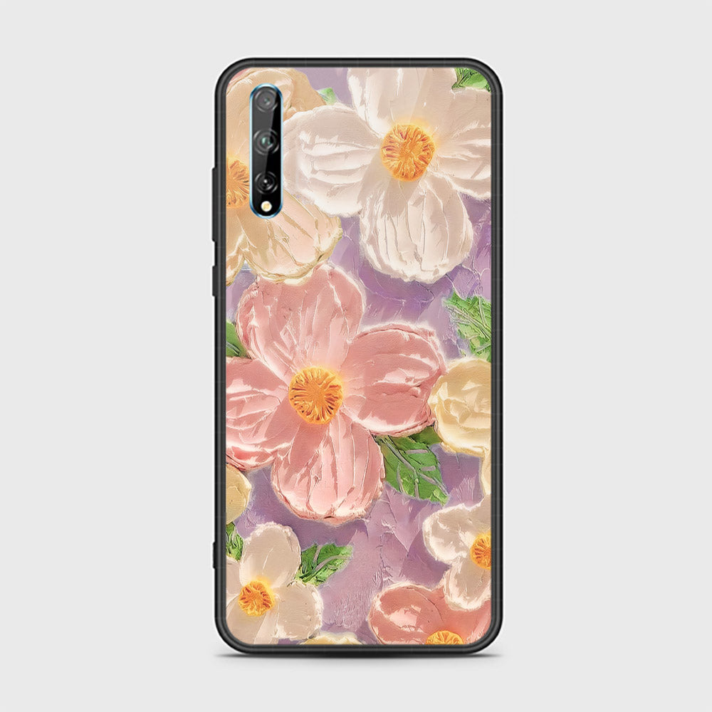 Huawei P Smart S Cover - Floral Series - Design 11 - White & Green - HQ Ultra Shine Premium Infinity Glass Soft Silicon Borders Case