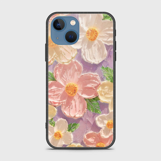 iPhone 13 Cover - Floral Series - Design 11 - White & Green - HQ Ultra Shine Premium Infinity Glass Soft Silicon Borders Case