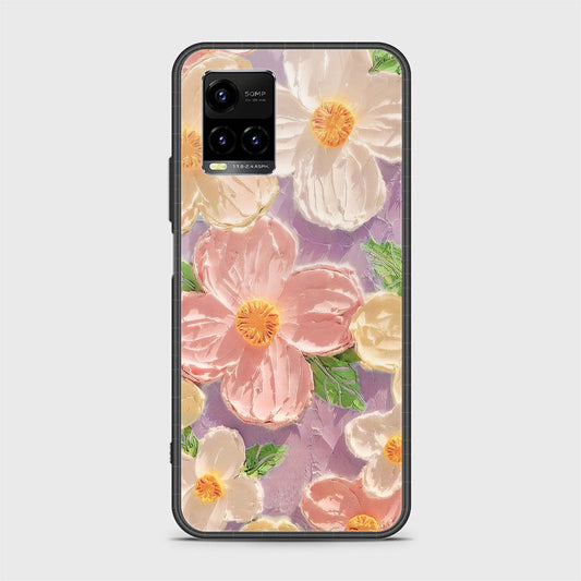 Vivo Y21 Cover - Floral Series - Design 11 - White & Green - HQ Ultra Shine Premium Infinity Glass Soft Silicon Borders Case