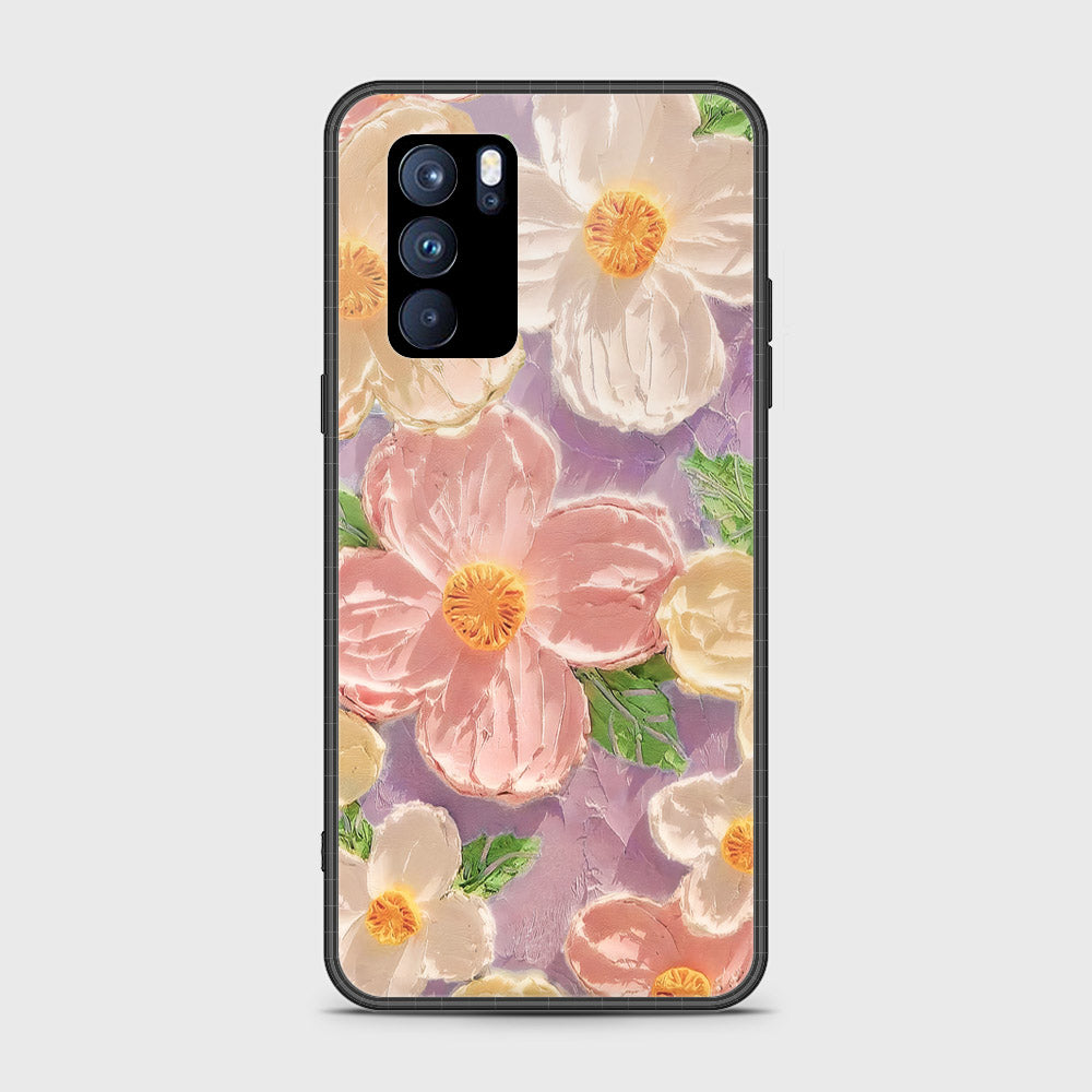 Oppo Reno 6 Pro 5G Cover - Floral Series - Design 11 - White & Green - HQ Ultra Shine Premium Infinity Glass Soft Silicon Borders Case