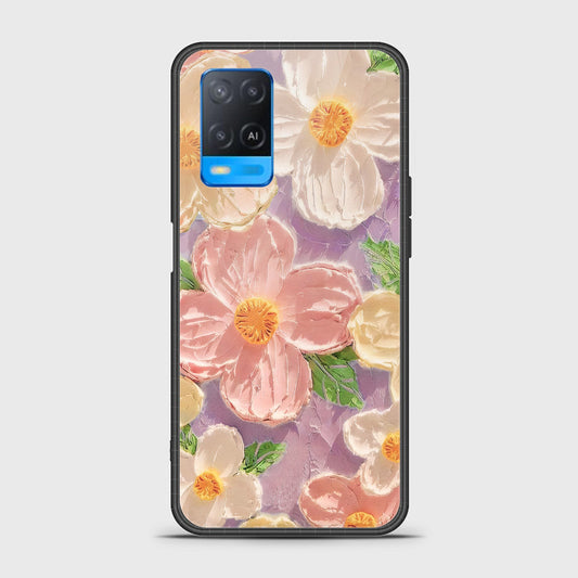 Oppo A54 4G Cover - Floral Series - Design 11 - White & Green - HQ Ultra Shine Premium Infinity Glass Soft Silicon Borders Case