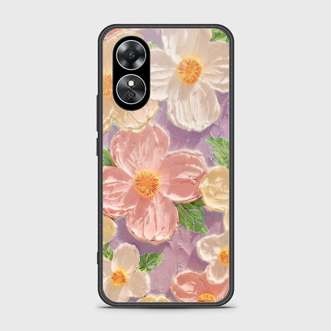Oppo A17 Cover - Floral Series - Design 11 - White & Green - HQ Ultra Shine Premium Infinity Glass Soft Silicon Borders Case