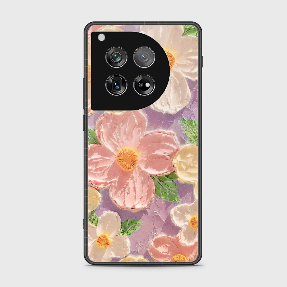 OnePlus 12 Cover - Floral Series - Design 11 - White & Green - HQ Ultra Shine Premium Infinity Glass Soft Silicon Borders Case