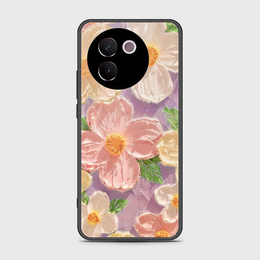 Vivo V30e Cover - Floral Series - Design 11 - White & Green - HQ Ultra Shine Premium Infinity Glass Soft Silicon Borders Case