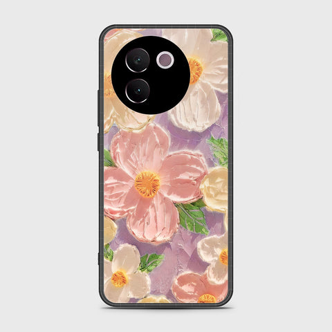 Vivo V30e Cover - Floral Series - Design 11 - White & Green - HQ Ultra Shine Premium Infinity Glass Soft Silicon Borders Case