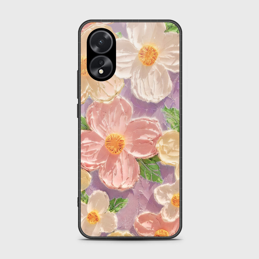Oppo A38 Cover - Floral Series - Design 11 - White & Green - HQ Ultra Shine Premium Infinity Glass Soft Silicon Borders Case