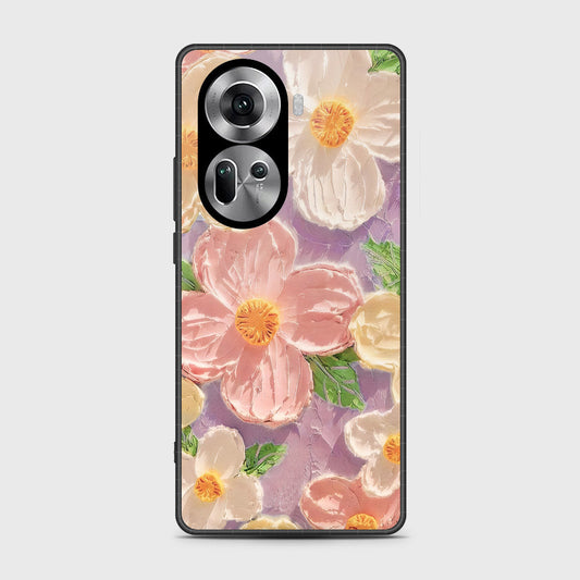 Oppo Reno 11 5G Cover - Floral Series - Design 11 - White & Green - HQ Ultra Shine Premium Infinity Glass Soft Silicon Borders Case (Fast Delivery)