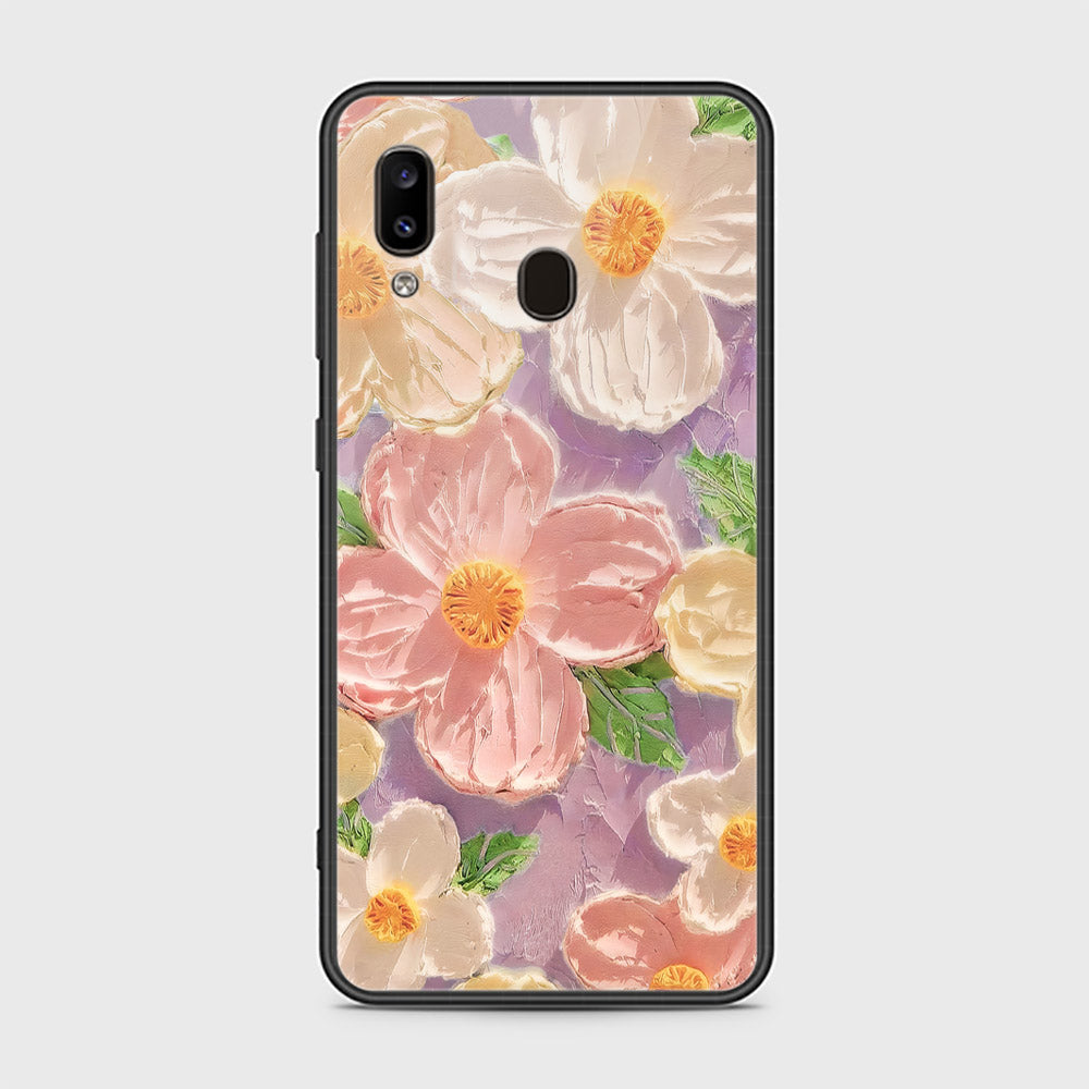 Samsung Galaxy A20 Cover - Floral Series - Design 11 - White & Green - HQ Ultra Shine Premium Infinity Glass Soft Silicon Borders Case