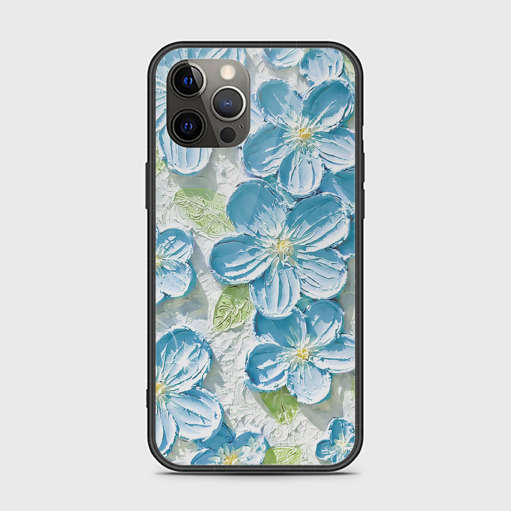 iPhone 12 Pro Max Cover - Floral Series - Design 12 - Grey & Green - HQ Ultra Shine Premium Infinity Glass Soft Silicon Borders Case