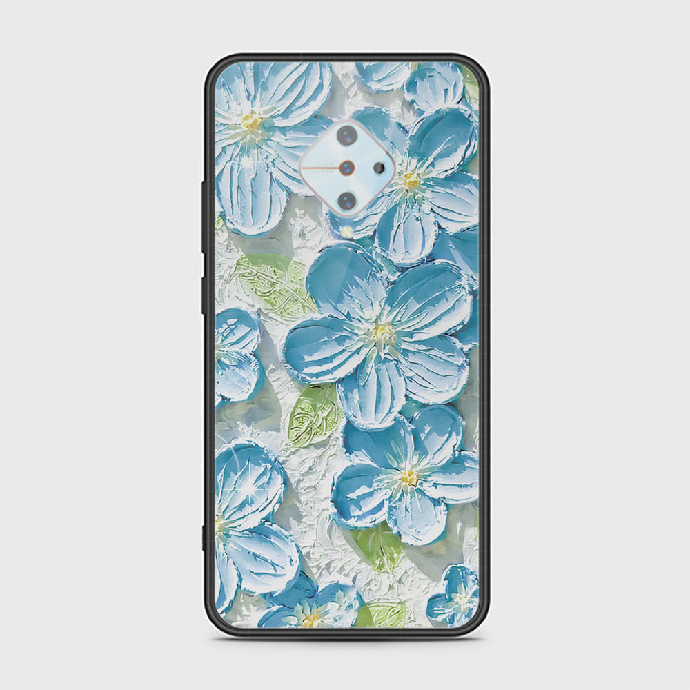 Vivo S1 Pro Cover - Floral Series - Design 12 - Grey & Green - HQ Ultra Shine Premium Infinity Glass Soft Silicon Borders Case