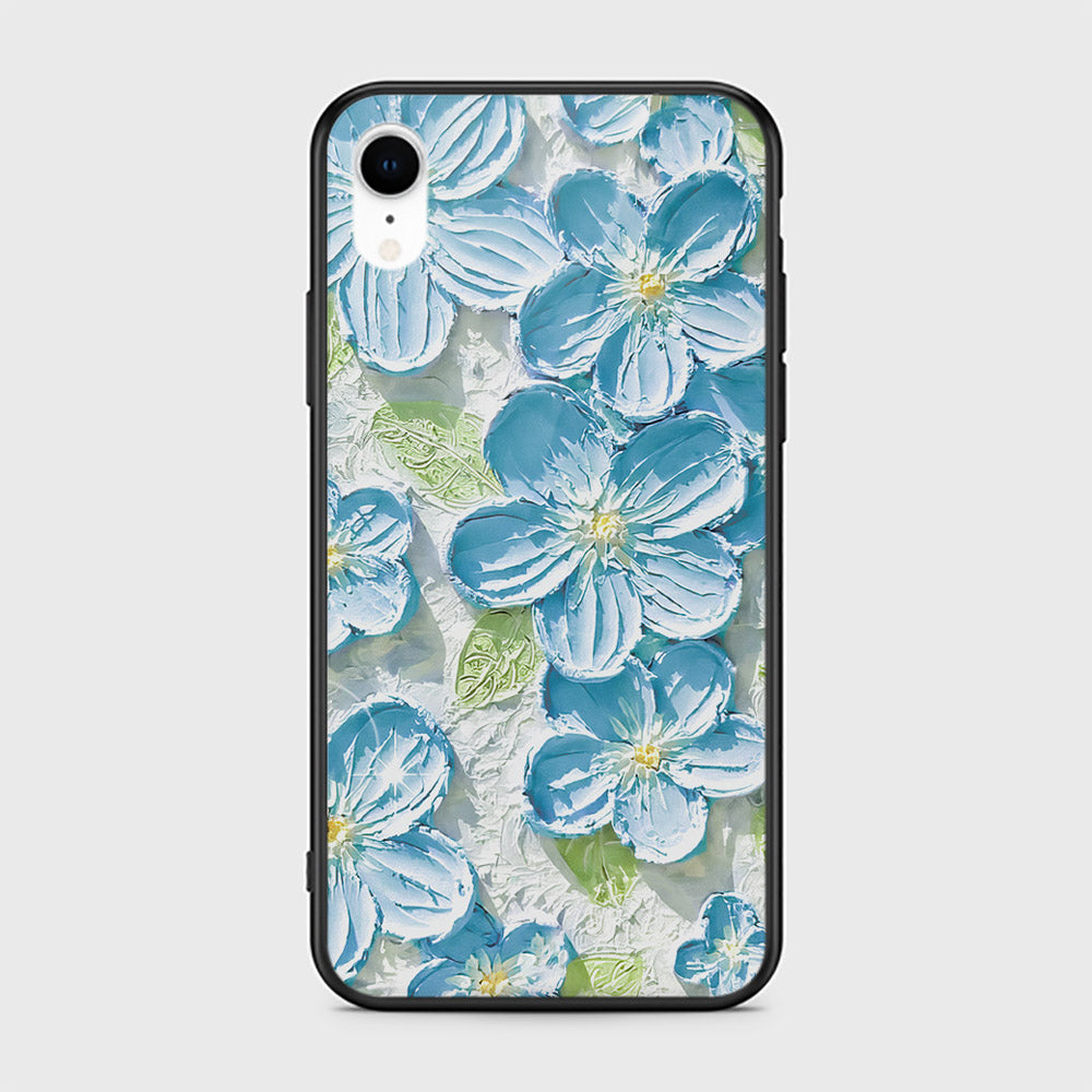 iPhone XR Cover - Floral Series - Design 12 - Grey & Green - HQ Ultra Shine Premium Infinity Glass Soft Silicon Borders Case
