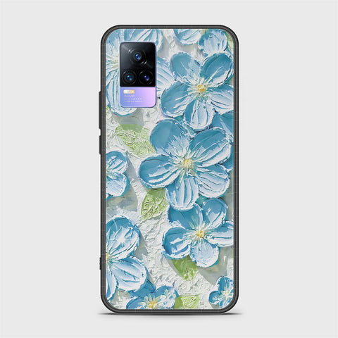 Vivo V21e Cover - Floral Series - Design 12 - Grey & Green - HQ Ultra Shine Premium Infinity Glass Soft Silicon Borders Case