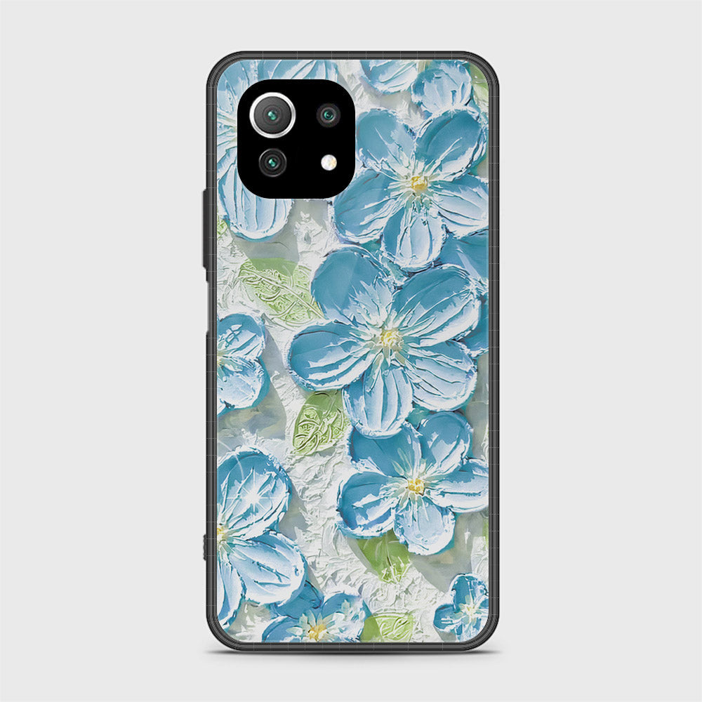 Xiaomi Mi 11 Lite Cover - Floral Series - Design 12 - Grey & Green - HQ Ultra Shine Premium Infinity Glass Soft Silicon Borders Case