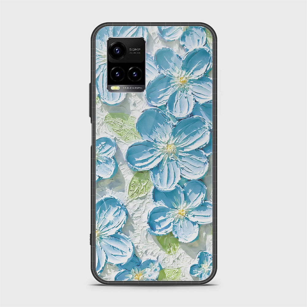 Vivo Y21 Cover - Floral Series - Design 12 - Grey & Green - HQ Ultra Shine Premium Infinity Glass Soft Silicon Borders Case