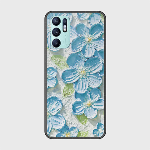Oppo Reno 6 Cover - Floral Series - Design 12 - Grey & Green - HQ Ultra Shine Premium Infinity Glass Soft Silicon Borders Case