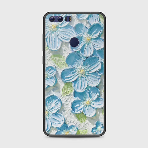 Huawei Honor 8 Cover - Floral Series - Design 12 - Grey & Green - HQ Ultra Shine Premium Infinity Glass Soft Silicon Borders Case