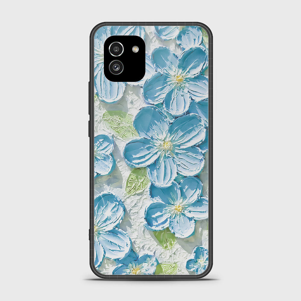 Samsung Galaxy A03 Cover - Floral Series - Design 12 - Grey & Green - HQ Ultra Shine Premium Infinity Glass Soft Silicon Borders Case