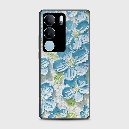 Vivo V29 Cover - Floral Series - Design 12 - Grey & Green - HQ Ultra Shine Premium Infinity Glass Soft Silicon Borders Case