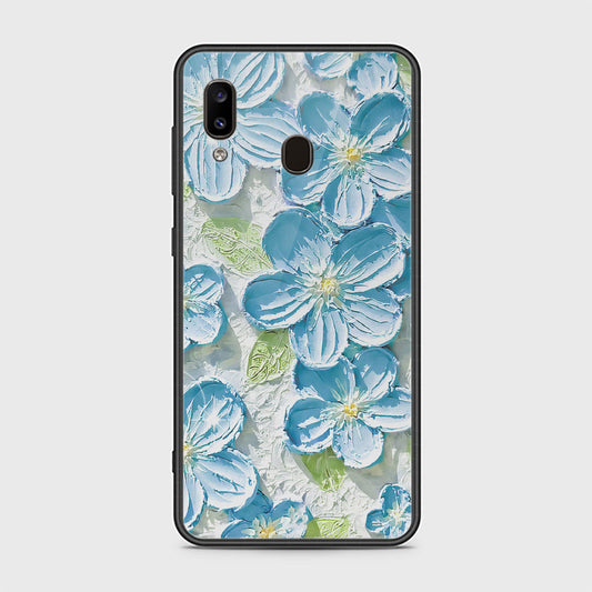 Samsung Galaxy A20 Cover - Floral Series - Design 12 - Grey & Green - HQ Ultra Shine Premium Infinity Glass Soft Silicon Borders Case