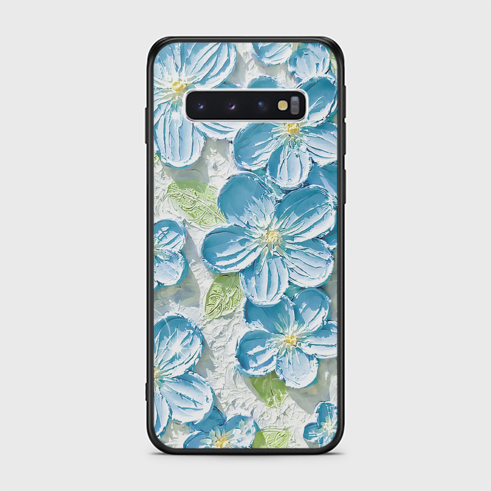 Samsung Galaxy S10 Cover - Floral Series - Design 12 - Grey & Green - HQ Ultra Shine Premium Infinity Glass Soft Silicon Borders Case