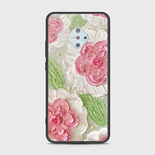 Vivo S1 Pro Cover - Floral Series - Design 13 - Offwhite & Green - HQ Ultra Shine Premium Infinity Glass Soft Silicon Borders Case