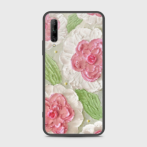 Huawei Y9s Cover - Floral Series - Design 13 - Offwhite & Green - HQ Ultra Shine Premium Infinity Glass Soft Silicon Borders Case
