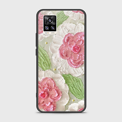 Vivo V20 Cover - Floral Series - Design 13 - Offwhite & Green - HQ Ultra Shine Premium Infinity Glass Soft Silicon Borders Case
