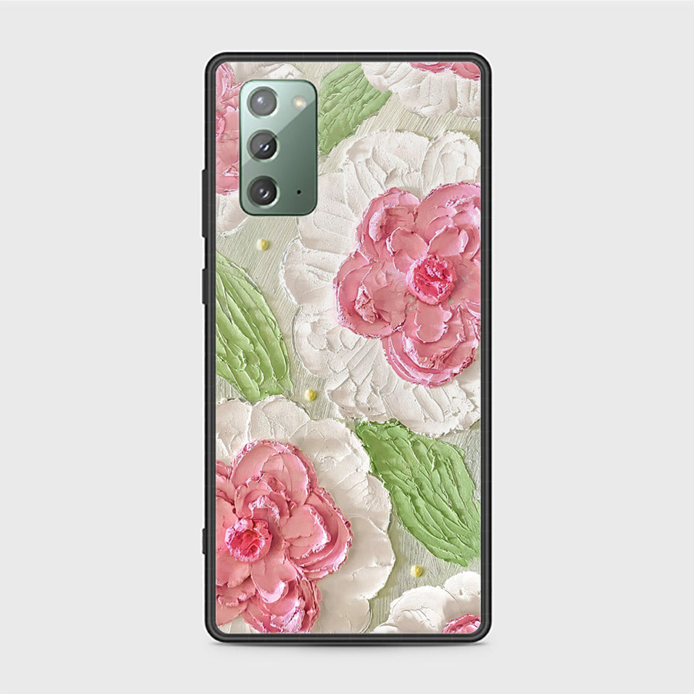 Samsung Galaxy Note 20 Cover - Floral Series - Design 13 - Offwhite & Green - HQ Ultra Shine Premium Infinity Glass Soft Silicon Borders Case