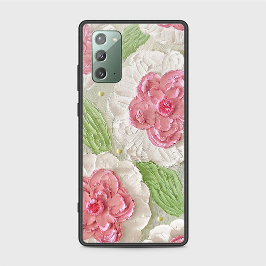 Samsung Galaxy Note 20 Cover - Floral Series - Design 13 - Offwhite & Green - HQ Ultra Shine Premium Infinity Glass Soft Silicon Borders Case