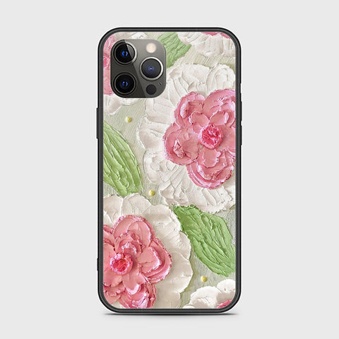iPhone 12 Pro Cover - Floral Series - Design 13 - Offwhite & Green - HQ Ultra Shine Premium Infinity Glass Soft Silicon Borders Case