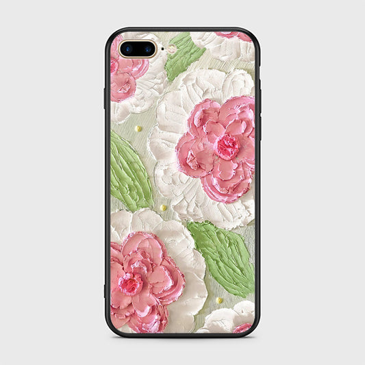 iPhone 8 Plus / 7 Plus Cover - Floral Series - Design 13 - Offwhite & Green - HQ Ultra Shine Premium Infinity Glass Soft Silicon Borders Case