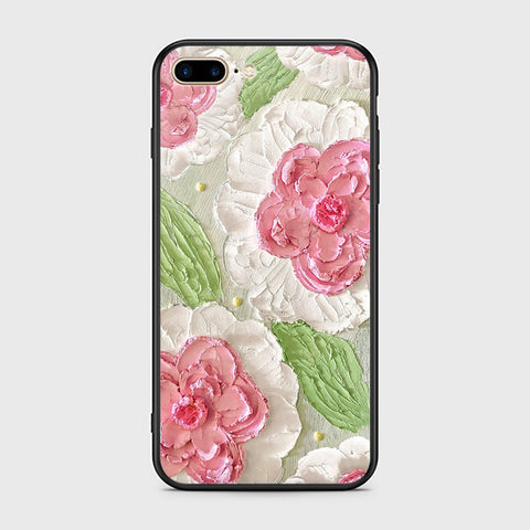 iPhone 8 Plus / 7 Plus Cover - Floral Series - Design 13 - Offwhite & Green - HQ Ultra Shine Premium Infinity Glass Soft Silicon Borders Case