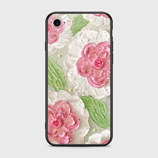 iPhone 8 / 7 Cover - Floral Series - Design 13 - Offwhite & Green - HQ Ultra Shine Premium Infinity Glass Soft Silicon Borders Case