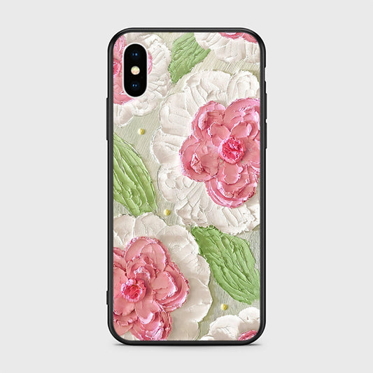iPhone XS / X Cover - Floral Series - Design 13 - Offwhite & Green - HQ Ultra Shine Premium Infinity Glass Soft Silicon Borders Case
