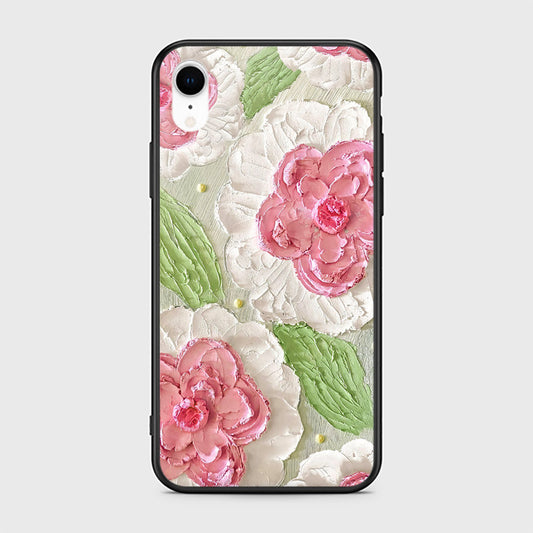 iPhone XR Cover - Floral Series - Design 13 - Offwhite & Green - HQ Ultra Shine Premium Infinity Glass Soft Silicon Borders Case