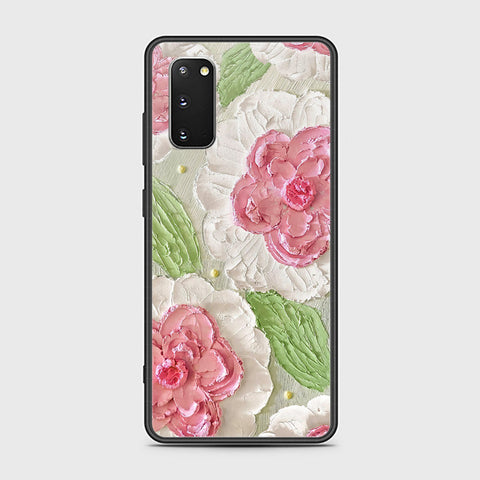 Samsung Galaxy S20 Cover - Floral Series - Design 13 - Offwhite & Green - HQ Ultra Shine Premium Infinity Glass Soft Silicon Borders Case