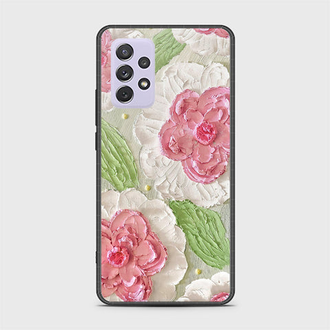 Samsung Galaxy A72 Cover - Floral Series - Design 13 - Offwhite & Green - HQ Ultra Shine Premium Infinity Glass Soft Silicon Borders Case