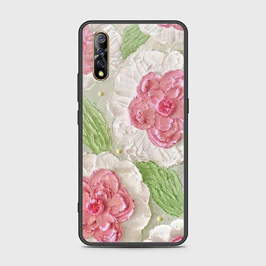 Vivo S1 Cover - Floral Series - Design 13 - Offwhite & Green - HQ Ultra Shine Premium Infinity Glass Soft Silicon Borders Case