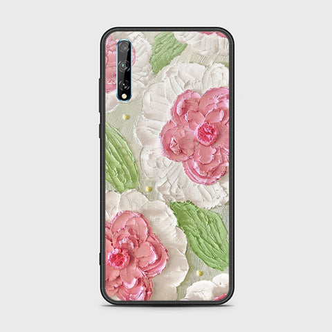Huawei Y8p Cover - Floral Series - Design 13 - Offwhite & Green - HQ Ultra Shine Premium Infinity Glass Soft Silicon Borders Case
