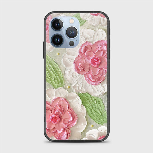 iPhone 13 Pro Cover - Floral Series - Design 13 - Offwhite & Green - HQ Ultra Shine Premium Infinity Glass Soft Silicon Borders Case