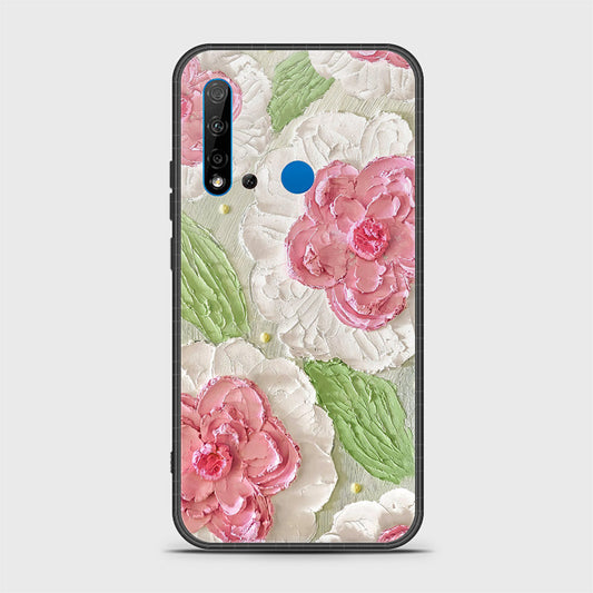 Huawei P20 Lite 2019 Cover - Floral Series - Design 13 - Offwhite & Green - HQ Ultra Shine Premium Infinity Glass Soft Silicon Borders Case