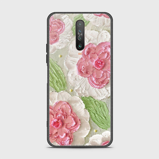 Xiaomi Poco X2 Cover - Floral Series - Design 13 - Offwhite & Green - HQ Ultra Shine Premium Infinity Glass Soft Silicon Borders Case