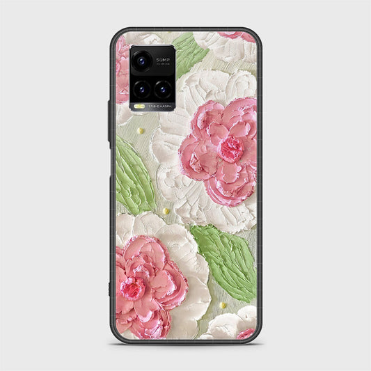 Vivo Y21 Cover - Floral Series - Design 13 - Offwhite & Green - HQ Ultra Shine Premium Infinity Glass Soft Silicon Borders Case