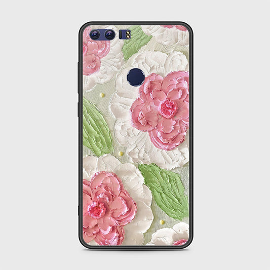 Huawei Honor 8 Cover - Floral Series - Design 13 - Offwhite & Green - HQ Ultra Shine Premium Infinity Glass Soft Silicon Borders Case