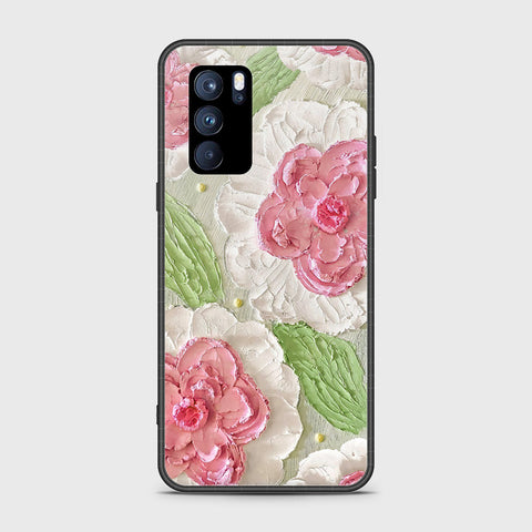 Oppo Reno 6 Pro 5G Cover - Floral Series - Design 13 - Offwhite & Green - HQ Ultra Shine Premium Infinity Glass Soft Silicon Borders Case