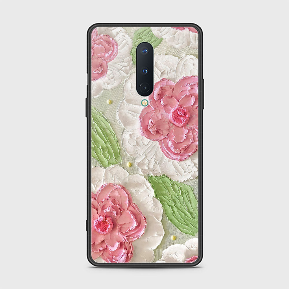 OnePlus 8 Cover - Floral Series - Design 13 - Offwhite & Green - HQ Ultra Shine Premium Infinity Glass Soft Silicon Borders Case