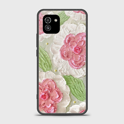 Samsung Galaxy A03 Cover - Floral Series - Design 13 - Offwhite & Green - HQ Ultra Shine Premium Infinity Glass Soft Silicon Borders Case